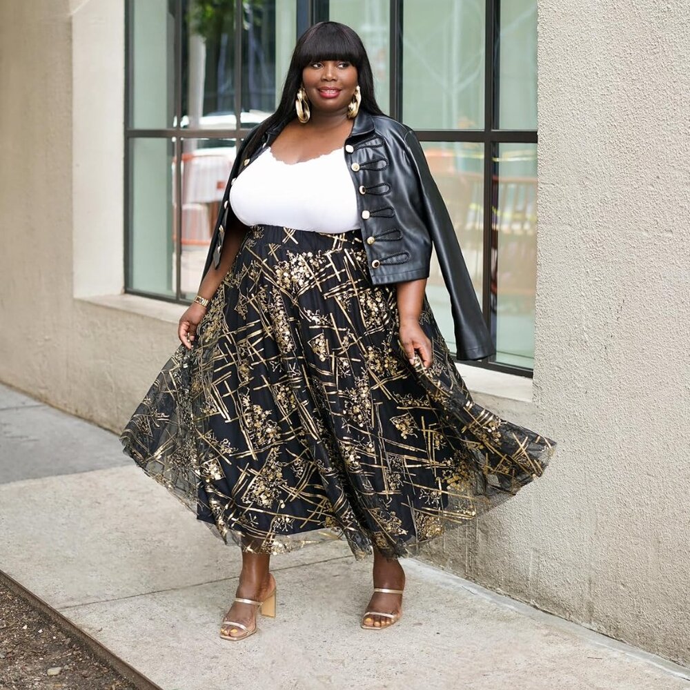 Amazon Making The Cut Designer Plus Size Maxi Skirt with Sequins,  Size 3X